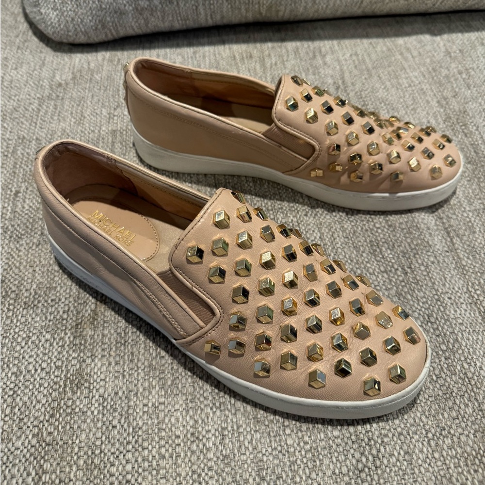 Tan and Rose Gold Studden MK tennis shoes